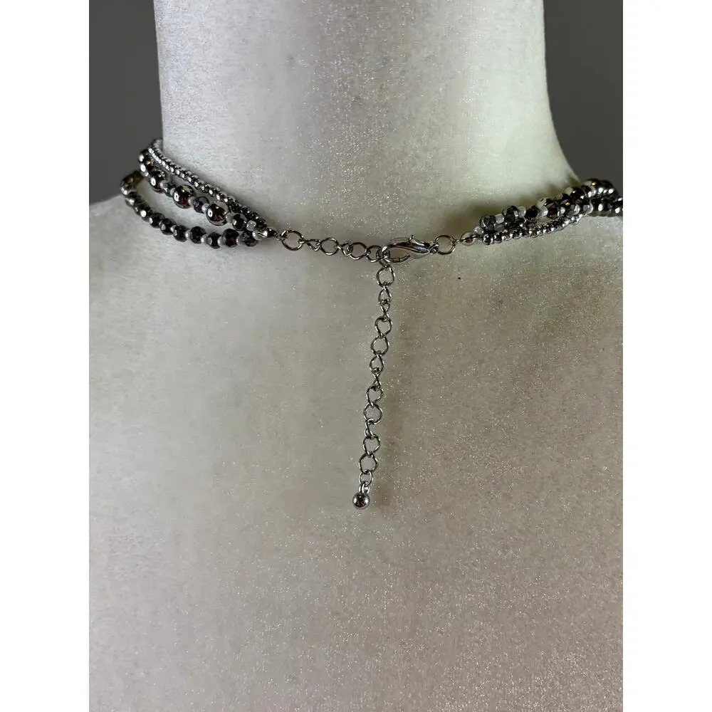 Silver Tone Multi Strand Chunky Cross Necklace Statement - Picture 4 of 5